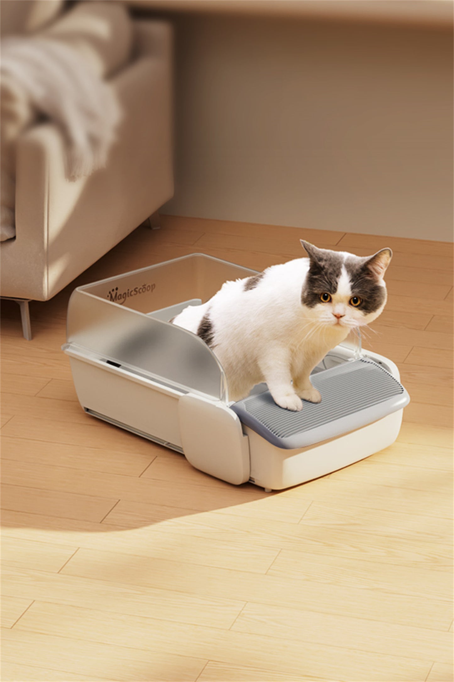 MagicScoop Open-Style Fully Automatic Litter Box Self Cleaning Scooping Litter Robot with Extra-Large Transh Bin