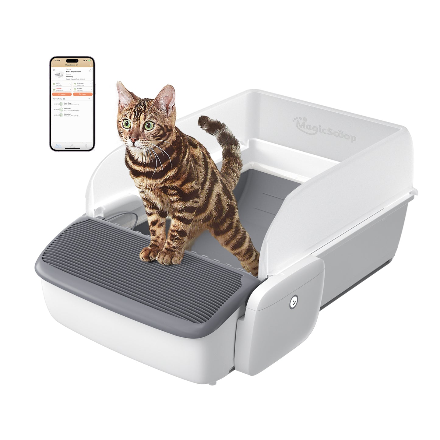 MagicScoop Open-Style Fully Automatic Litter Box Self Cleaning Scooping Litter Robot with Extra-Large Transh Bin