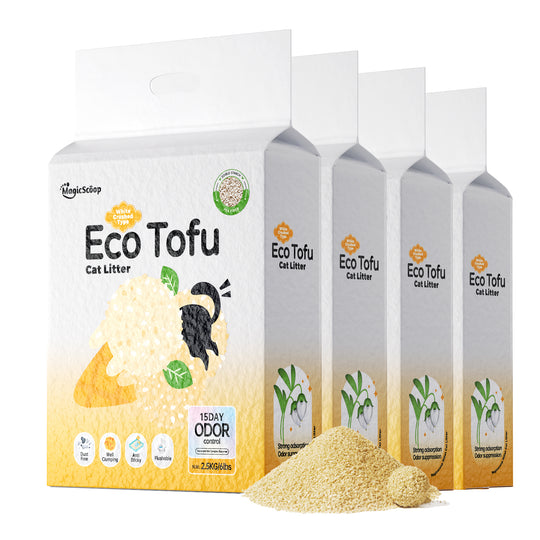 MagicScoop Eco Tofu Cat Litter, 98% Food-Grade Ingredients, Superb Odor Control, Quick&Well Clumping, Dust-Free/Anti-Sticky/Flushable, Suitable for Multi Cats and Litter Boxes of All Types (4 Pack)