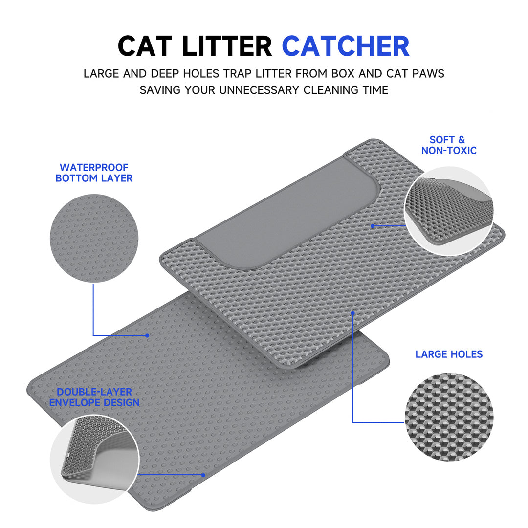 Cat Litter Mat, Honeycomb Double Layer Design, Water & Urine Proof Material, MagicScoop Cat Litter Trapping Mat with Superior Scatter Control, Less Mess, Easy to Clean Litter Box Mat