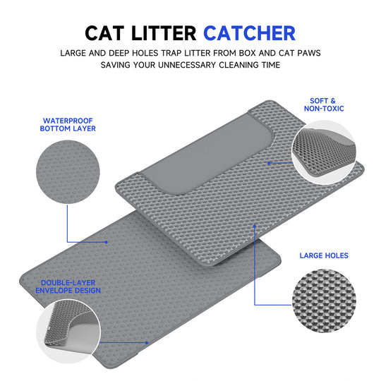 Cat Litter Mat, Honeycomb Double Layer Design, Water & Urine Proof Material, MagicScoop Cat Litter Trapping Mat with Superior Scatter Control, Less Mess, Easy to Clean Litter Box Mat