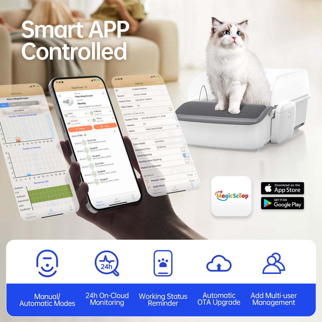 MagicScoop Self-Cleaning Cat Litter Box, 0.31'' New Slim Scooper, Automatic Smart Litter Box with App Control, Spacious for Multiple Cats with Trash Bags & Cat Litter Included