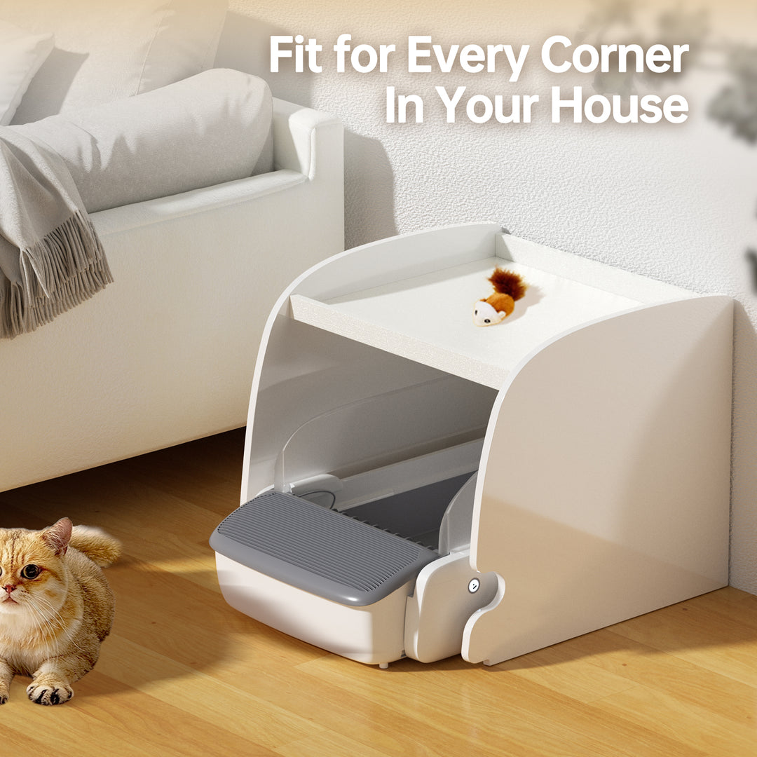 MagicScoop Litter Box Enclosure & Cat Scratcher Tower 2 in 1, Custom-fit Design, Multi-Functional/Lightweight/Edge-Sealing for Odorless, Cat Beds & Furniture