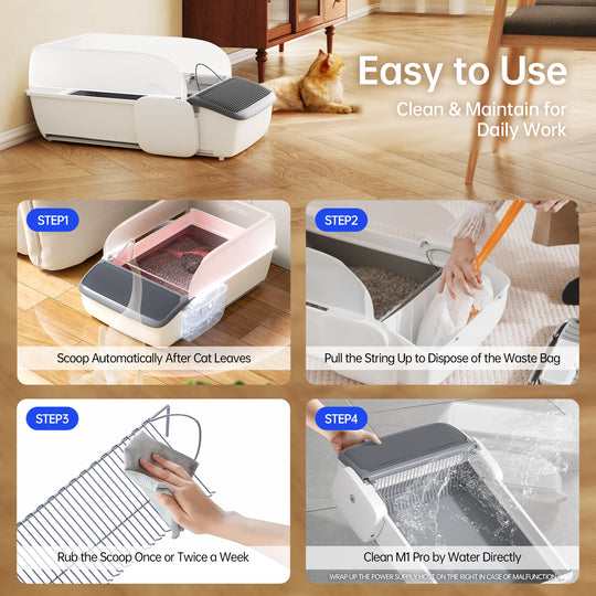 MagicScoop Self-Cleaning Cat Litter Box, 0.31'' New Slim Scooper, Automatic Smart Litter Box with App Control, Spacious for Multiple Cats with Trash Bags & Cat Litter Included