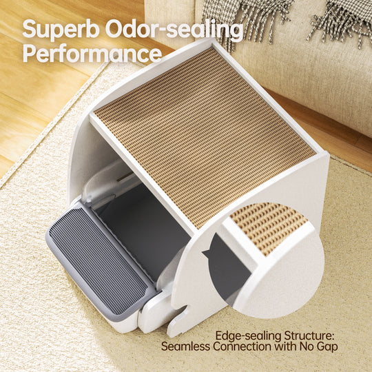 MagicScoop Litter Box Enclosure & Cat Scratcher Tower 2 in 1, Custom-fit Design, Multi-Functional/Lightweight/Edge-Sealing for Odorless, Cat Beds & Furniture