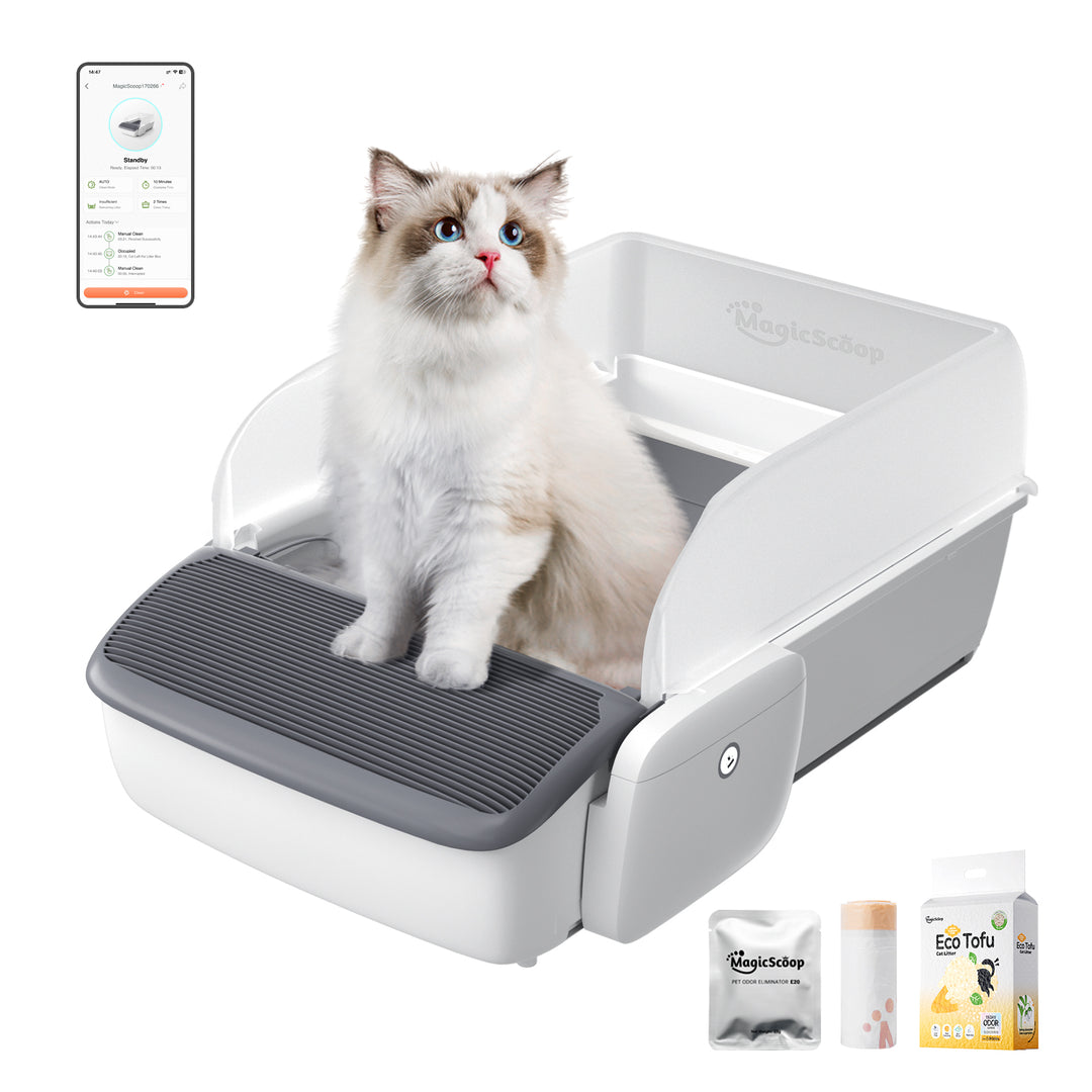 MagicScoop Self-Cleaning Cat Litter Box, 0.31'' New Slim Scooper, Automatic Smart Litter Box with App Control, Spacious for Multiple Cats with Trash Bags & Cat Litter Included